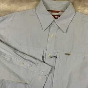 Simms COR3 Fishing Shirt Mens XL Blue Stripe Long Sleeve Hiking UPF Lightweight